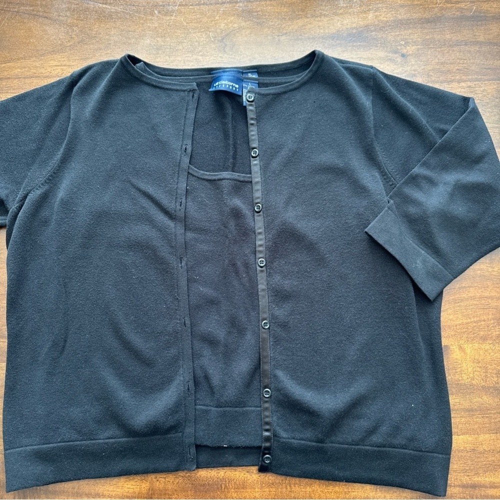 Liz Claiborne Sport Black 2 piece 3/4 Sleeve Knit Sweater & Tank Set Womens XL L
